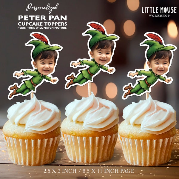 Peter Pan Personalized Face Cupcake Toppers