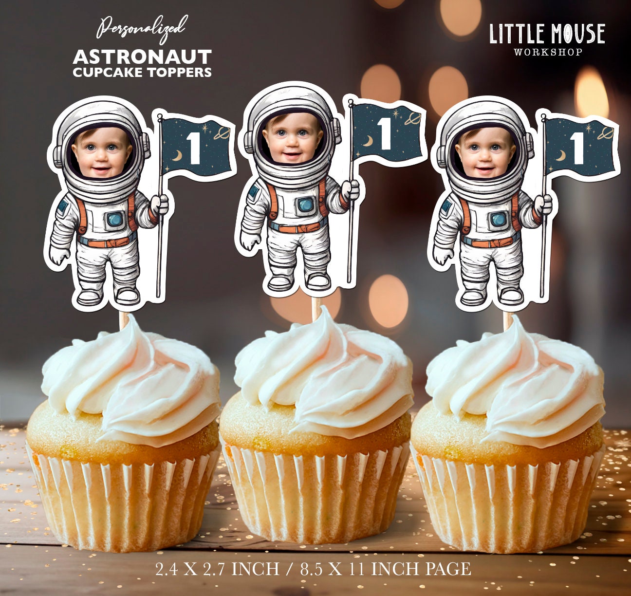 36 Stück Weltraum Cupcake-Topper – Astronaut & Planet Erde, Papier Mit Zahnstochern