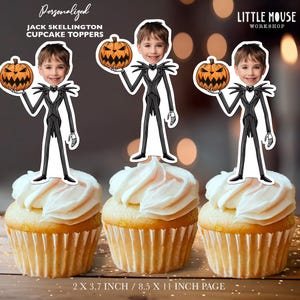 The Nightmare Before Christmas Jack Skellington Personalized Face Cupcake Toppers image 1
