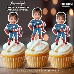 Captain America Personalized Face Cupcake Toppers
