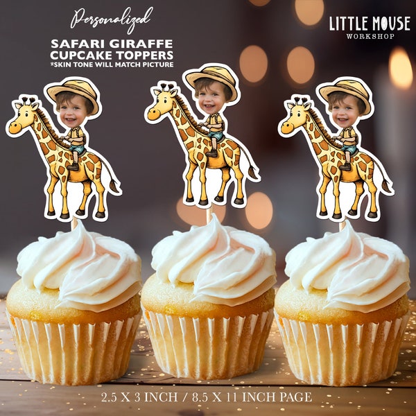 Safari Giraffe Personalized Face Cupcake Toppers