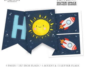 Printable Space Theme Birthday Banner, Solar System Birthday, Outer ...