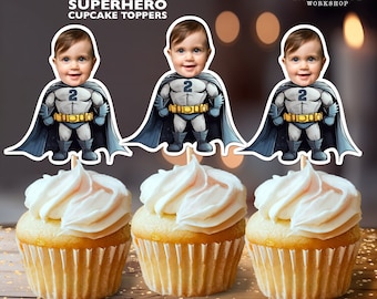 Comic Book Superhero Personalized Face Cupcake Toppers