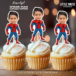 Spider-Man Personalized Birthday Party Face Cupcake Toppers | Custom Superhero Decor