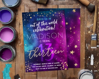 Galaxy Outer Space Birthday Invitation