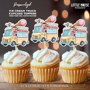 Eiswagen personalisierte Gesicht Cupcake Toppers
