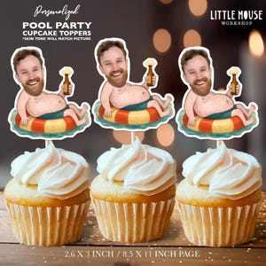 Pool Float Summer Party Personalized Face Cupcake Toppers