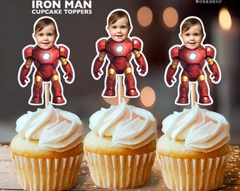 Topper per cupcake con faccia personalizzata di Iron Man