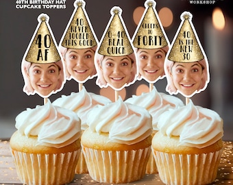40th Birthday Personalized Face Cupcake Toppers