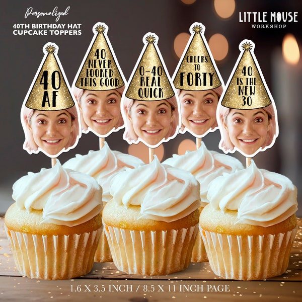 40th Birthday Personalized Face Cupcake Toppers