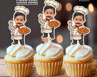 Pizza Chef Pizza Party Personalized Face Cupcake Toppers