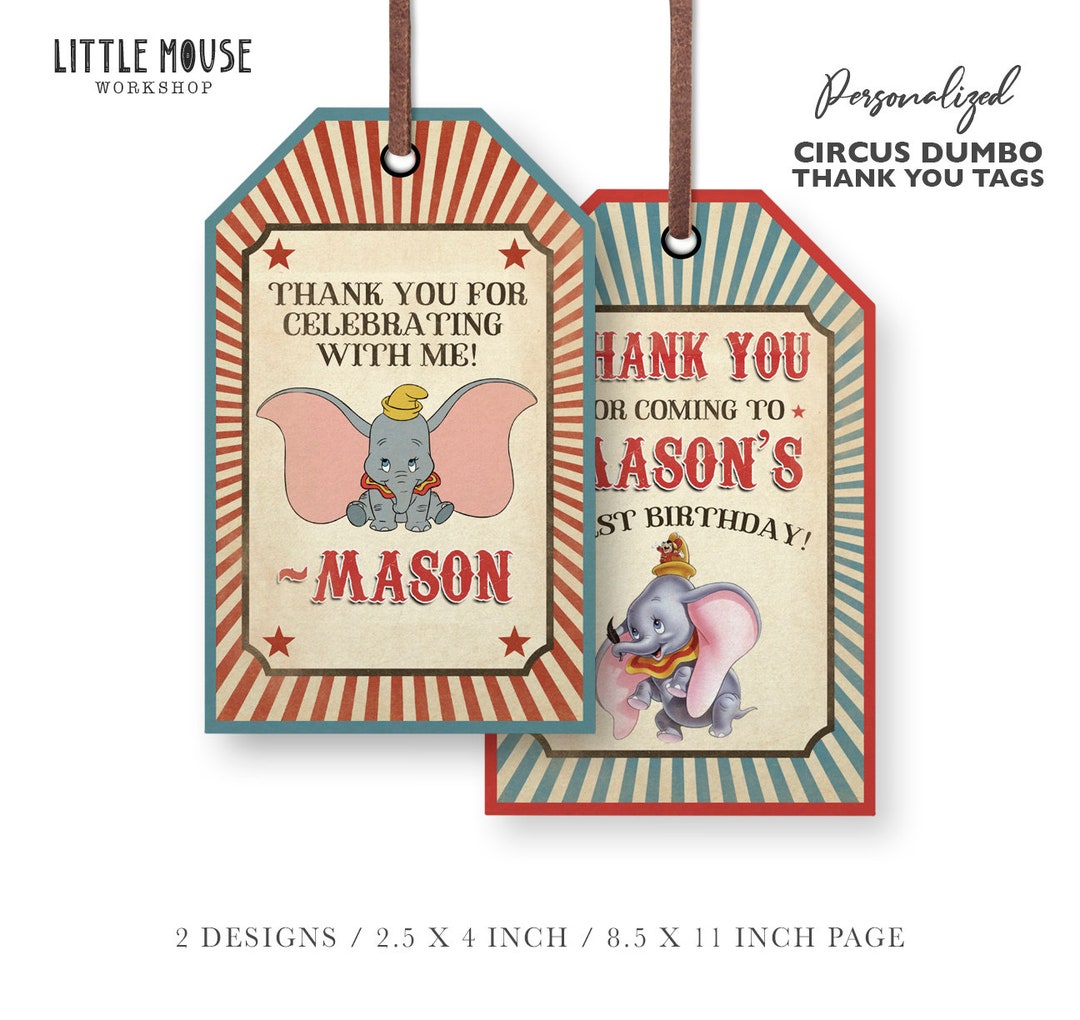 Dumbo Birthday Thank You Tags - Etsy