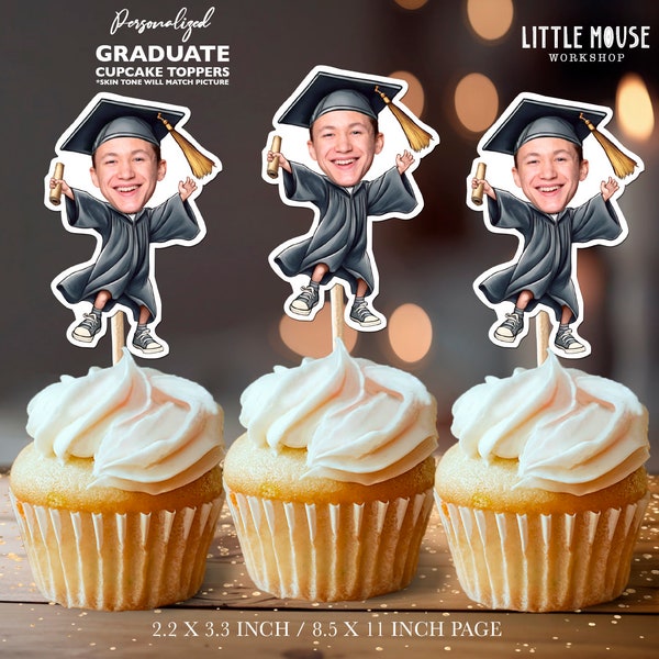 Graduate Personalized Face Cupcake Toppers