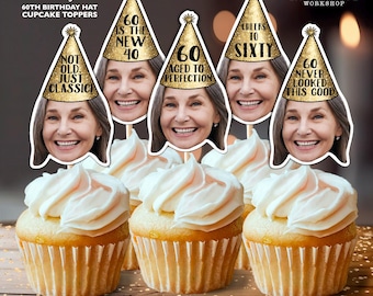 60th Birthday Personalized Face Cupcake Toppers