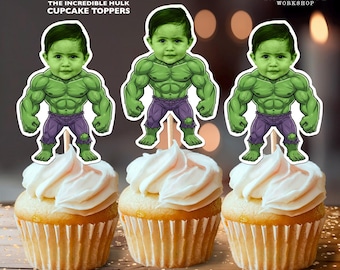 The Incredible Hulk Personalized Birthday Cupcake Toppers | Custom Face Party Decor