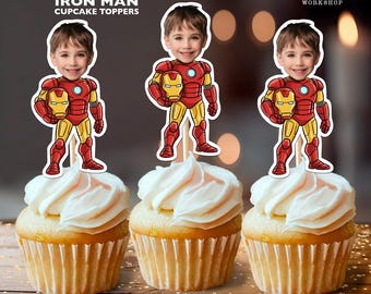 Iron Man Personalized Birthday Cupcake Toppers | Custom Face Party Decor