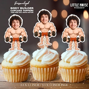 Body Builder Birthday Personalized Face Cupcake Toppers