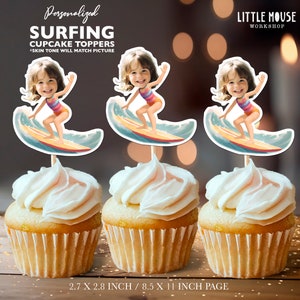 Surfing Personalized Face Cupcake Toppers