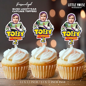 Topper per cupcake con faccia personalizzata Buzz Lightyear