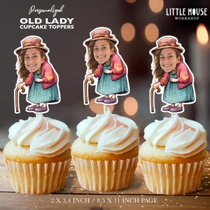 Old Woman Personalized Face Cupcake Toppers