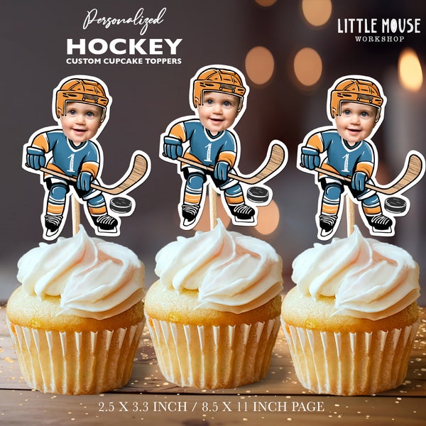 Ice Hockey Personalized Face Cupcake Toppers