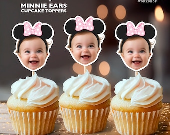 Minnie Mouse Ears Personalized Face Cupcake Toppers