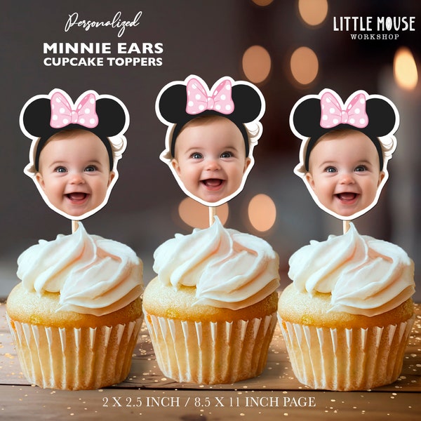 Minnie Mouse Ears Personalized Face Cupcake Toppers