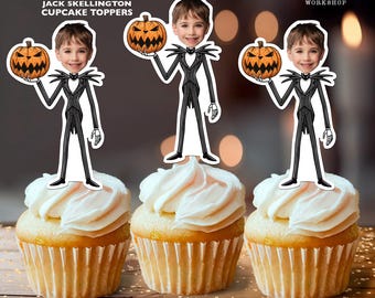 Topper per cupcake di compleanno personalizzati di Jack Skellington / Decorazioni per feste personalizzate con il volto