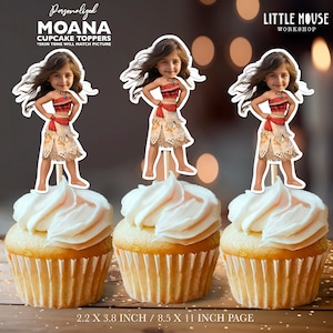 Toppers cupcake con viso personalizzati Moana