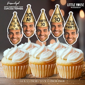 Décorations de cupcakes visage personnalisées pour le 30e anniversaire