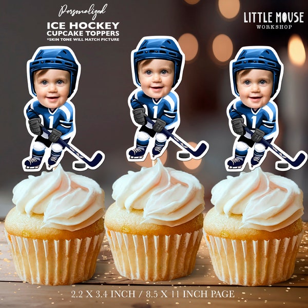 Ice Hockey Personalized Face Cupcake Toppers