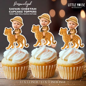 Safari Cheetah Gepersonaliseerde Gezicht Cupcake Toppers