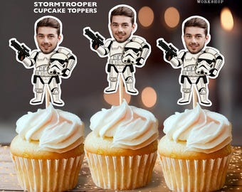Adornos personalizados para cupcakes de cumpleaños de Stormtrooper de Star Wars / Decoración personalizada para fiestas