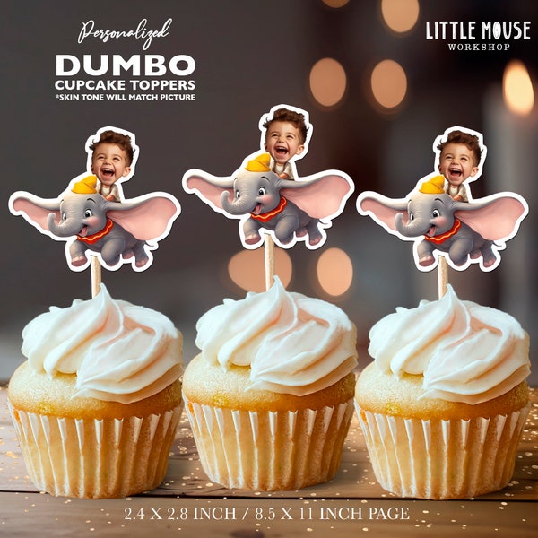 Dumbo Circus Personalized Face Cupcake Toppers