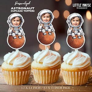 Astronaut Mars Personalized Face Cupcake Toppers