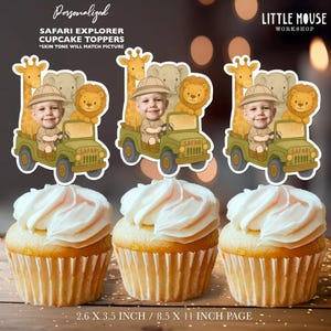 Safari Explorer gepersonaliseerde cupcake-toppers voor gezicht