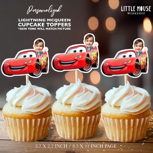 Lightning McQueen Personalized Face Cupcake Toppers