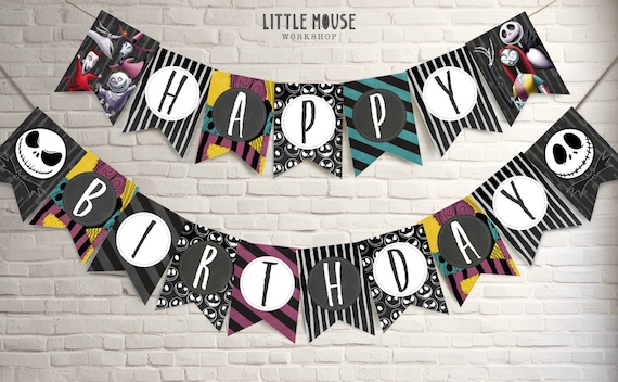 Nightmare Before Christmas Geburtstagsbanner & Girlande – Mit Jack Skellington & Totenköpfen