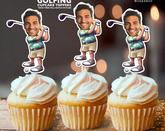 Golfing Personalized Face Cupcake Toppers