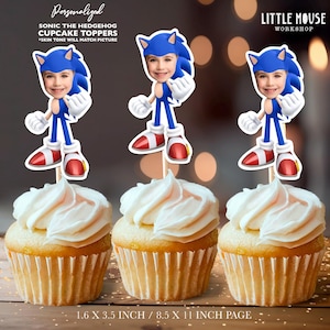 Topper per cupcake con volto personalizzato di Sonic The Hedgehog