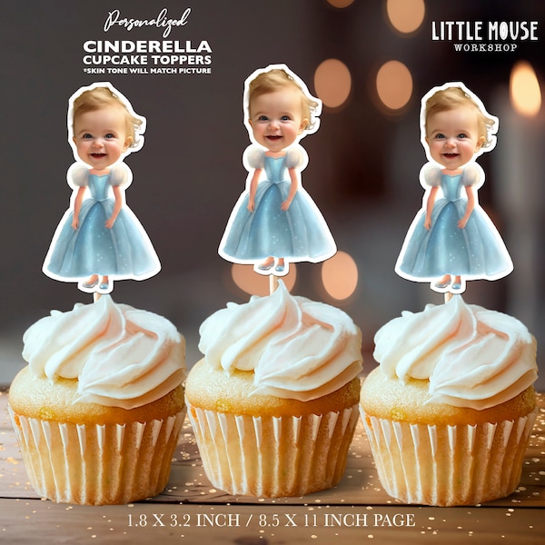 Cinderella Personalized Face Cupcake Toppers