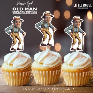 Adornos para cupcakes con cara de anciano personalizados