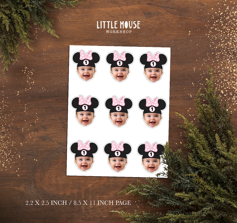 Minnie Mouse Ears Personalized Face Cupcake Toppers image 2