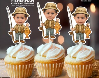 Personalisierte Cupcake-Topper zum Geburtstag mit Fischermotiv | Individuelle Partydekoration