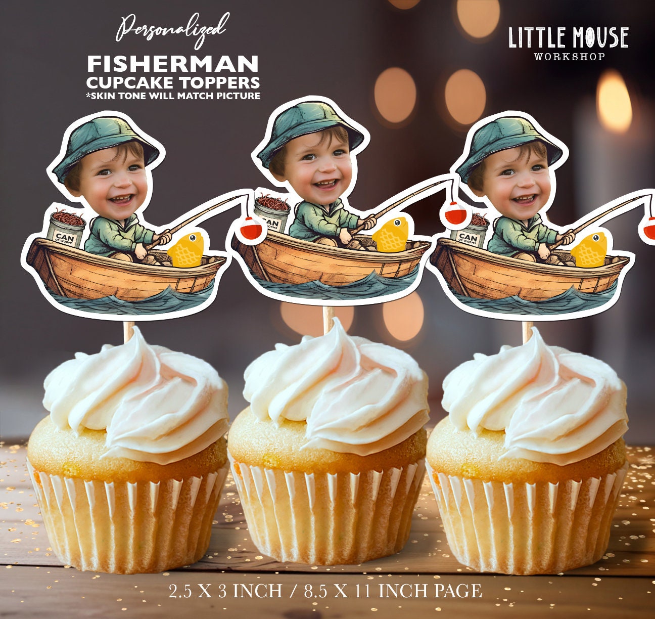 36pcs Fishing Cupcake Toppers Gone Fishing Party Cupcake Picks for