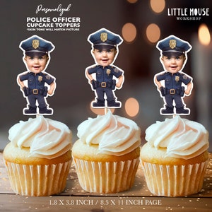 Topper per cupcake personalizzati con volto di agente di polizia