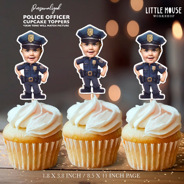 Police Officer Personalized Face Cupcake Toppers