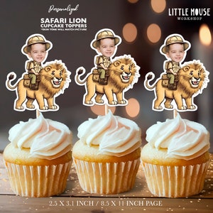 Topper per cupcake personalizzati con faccia di Leone Safari