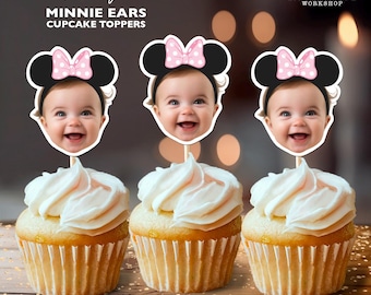 Adornos personalizados para cupcakes de cumpleaños de Minnie Mouse