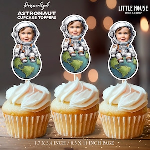 Astronaut Earth Personalized Face Cupcake Toppers